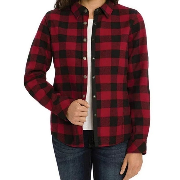 Orvis Buffalo Plaid Pink & Navy Blue Fleece Lined Shirt Jacket Shacket -Size Med - Picture 5 of 16